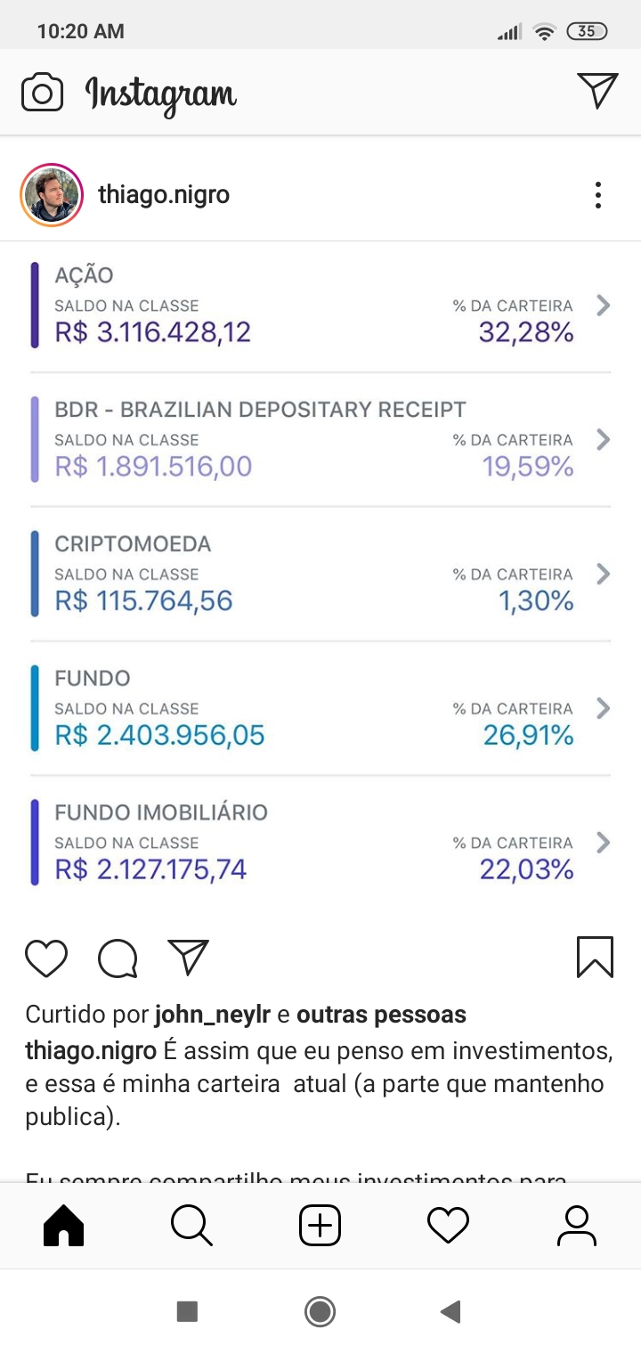 Patrimônio e Fortuna de Thiago Nigro: nesse seu post no Instagram, Thiago mostra pouco mais de R$ 9,5 milhões. De acordo com sua publicação, esse montante representa apenas uma parte do total de sua fortuna.